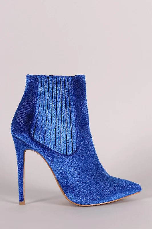 women's booties for travelShoe Republic LA Velvet Pointy Toe Stiletto Booties