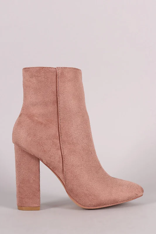 women's booties for knee supportSuede Almond Toe Chunky Heel Ankle Boots