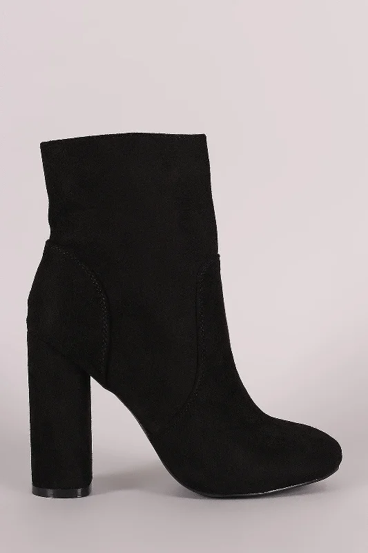 women's booties with quilted patternSuede Rounded Chunky Heel Ankle Boot