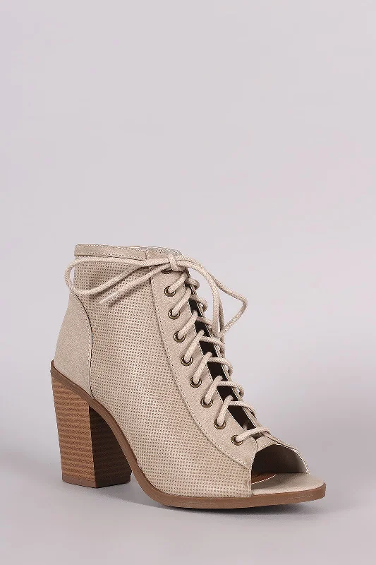 women's booties with fringeSoda Lace Up Peep Toe Booties