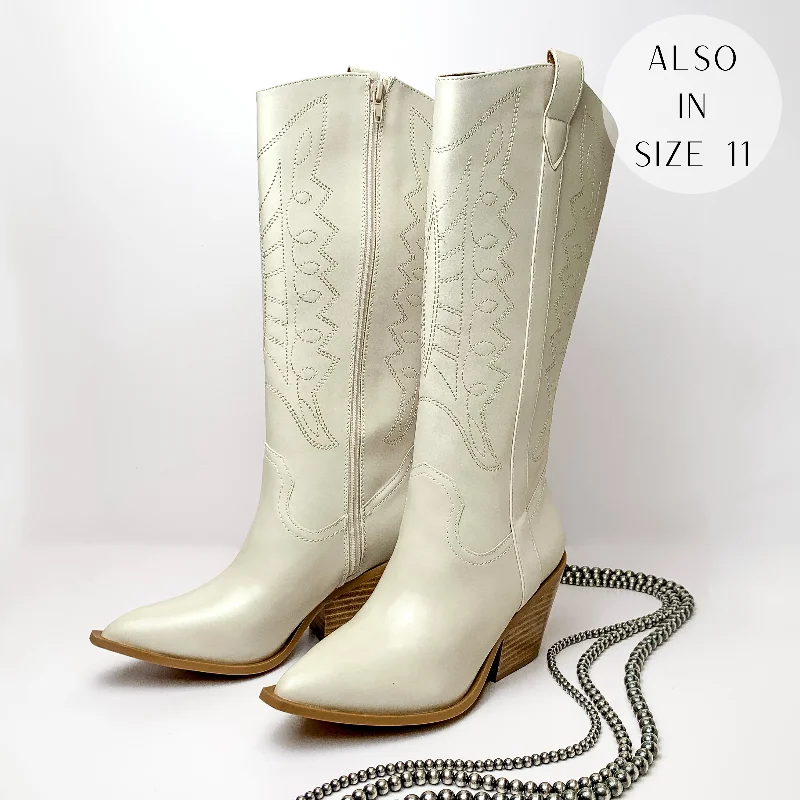 Women's tall boots with a zip - front and embroideryCorky's | Howdy Western Stitch Boots in Bone White Women's tall boots with a zip - front and embroideryCorky's | Howdy Western Stitch Boots in Bone White