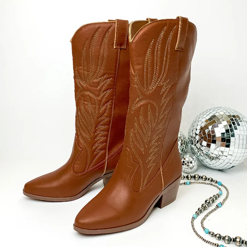 Women's tall boots with a metallic - and - matte finishDollywood Dreams Western Stitch Boots in Brown Women's tall boots with a metallic - and - matte finishDollywood Dreams Western Stitch Boots in Brown