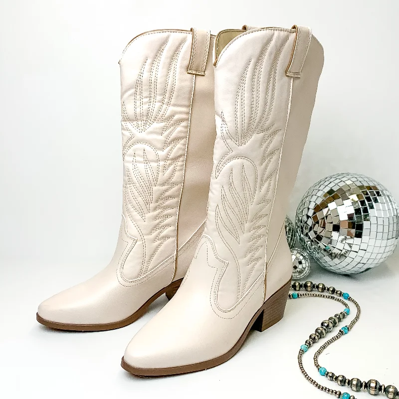 Women's tall boots with a perforated - leather patternDollywood Dreams Western Stitch Boots in Ivory Women's tall boots with a perforated - leather patternDollywood Dreams Western Stitch Boots in Ivory