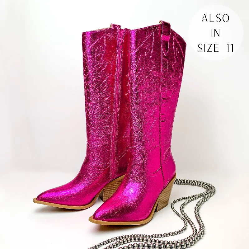 Women's padded - insole tall boots for extra comfortCorky's | Howdy Western Stitch Boots in Metallic Fuchsia