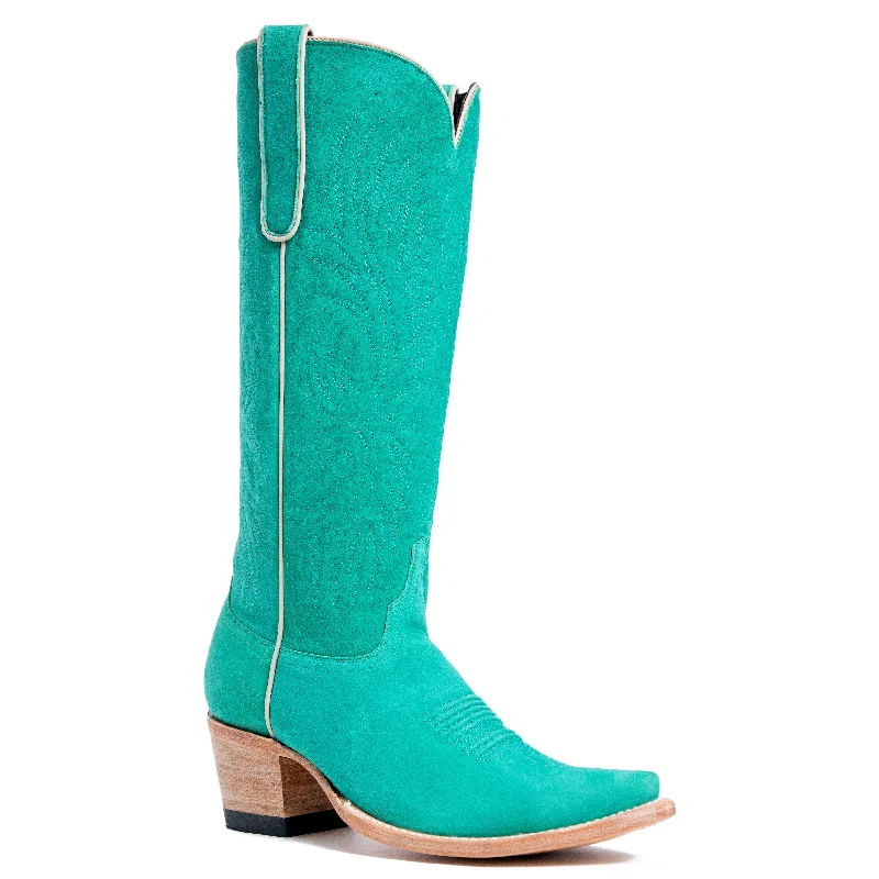 Women's tall boots with a round toe and front bucklesAzulado - Stella - Jade